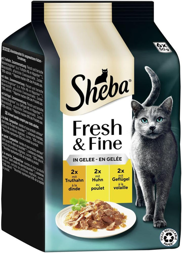 Sheba portion bag wet cat food multipack Fresh & Fine în jeleu cu curcan și pui, 6X6X50G - Hrană pentru pisici de înaltă calitate în jeleu cu curcan și pui