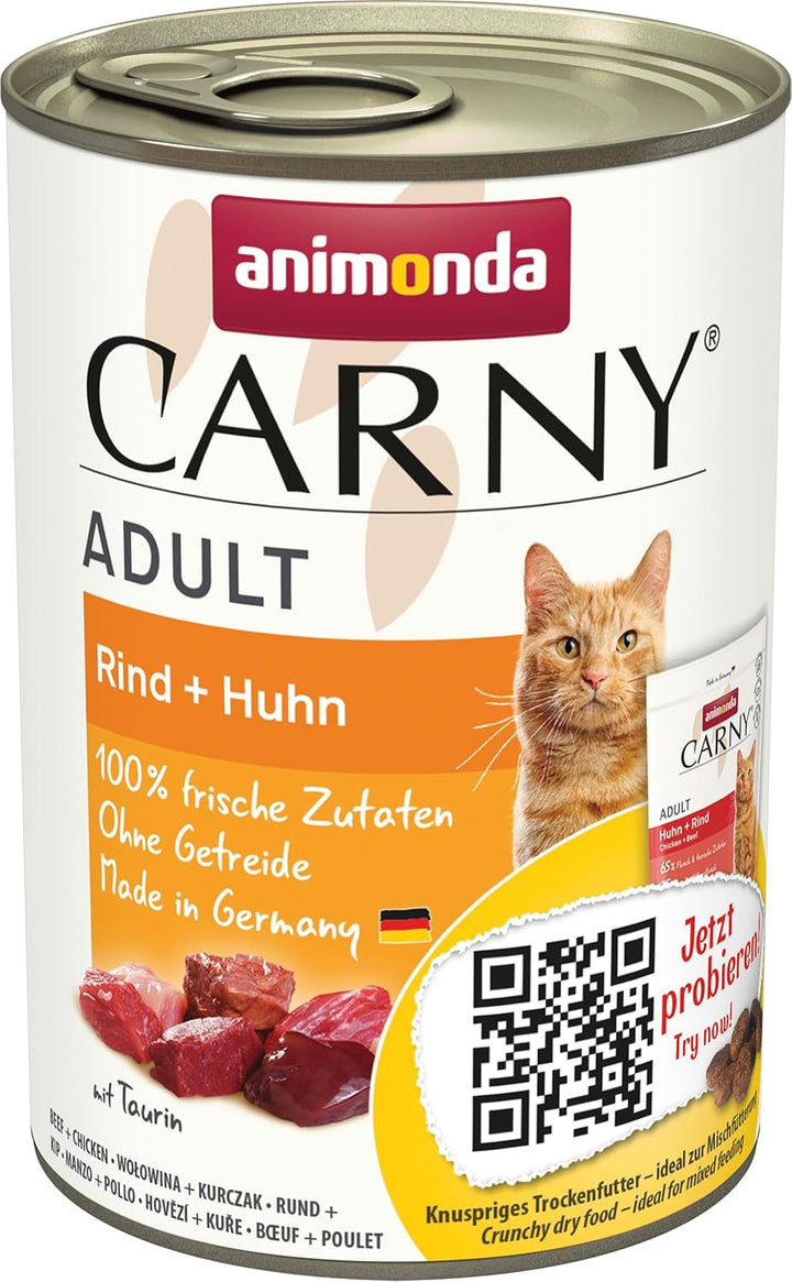 Animonda Carny Adult Hearty Variation (12 X 400 G), hrană umedă pentru pisici adulte, hrană umedă cu 100% ingrediente din carne proaspătă, hrană pentru pisici fără cereale și zahăr