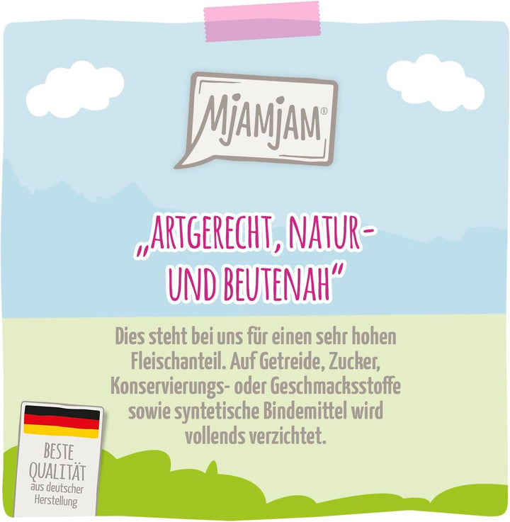 Mjamjam - Hrană umedă premium pentru pisici - Squeeze - Porc suculent cu morcovi delicioși, pachet de 6 (6 X 300G), fără cereale cu extra carne