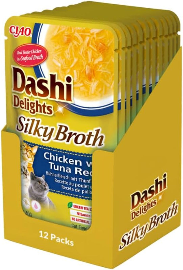 INABA Dashi Delights Hrană umedă pentru pisici 100% pui natural | Fără cereale, fără zahăr, fără arome artificiale, 86% umiditate | Tratamente premium pentru pisici în bulion 70 G (pachet de 6)