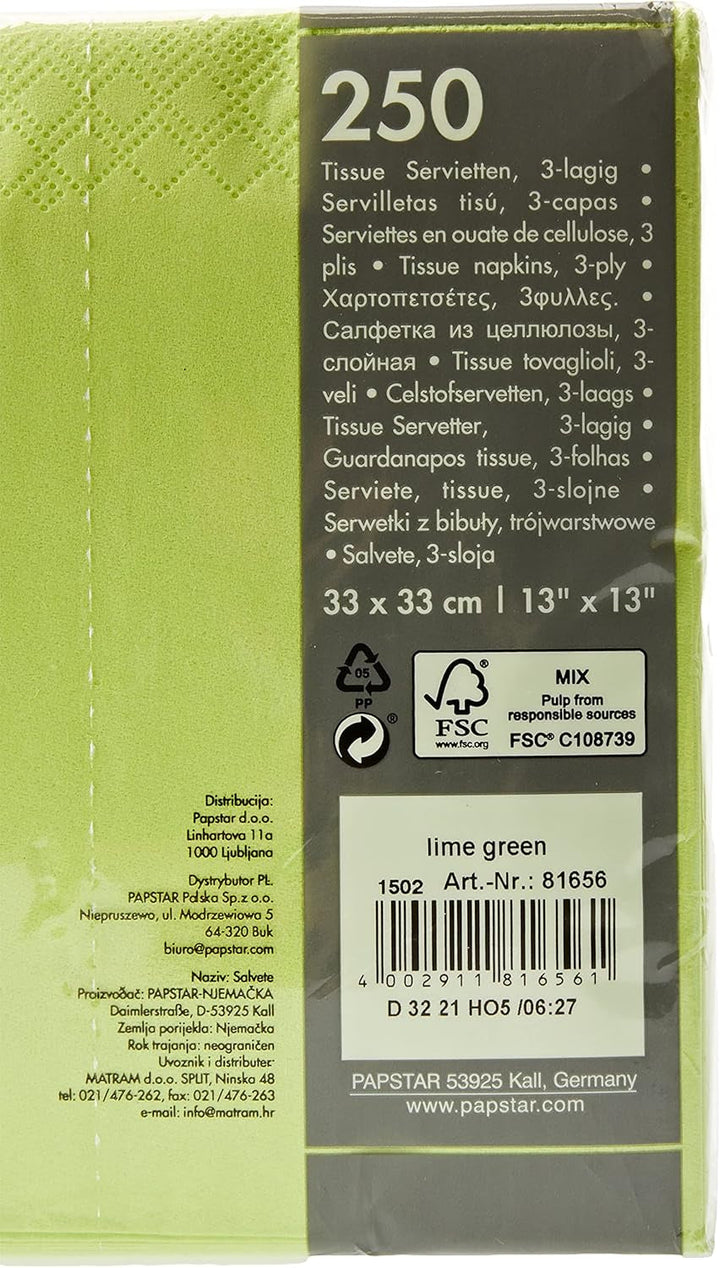 250 șervețele, 3 straturi 1/4-fold 33 Cm X 33 Cm verde măr (pachet de 2)