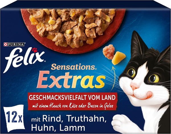 Felix hrană umedă pentru pisici Sensations Extras în jeleu Aromă varietate din țară, 6.120 kg