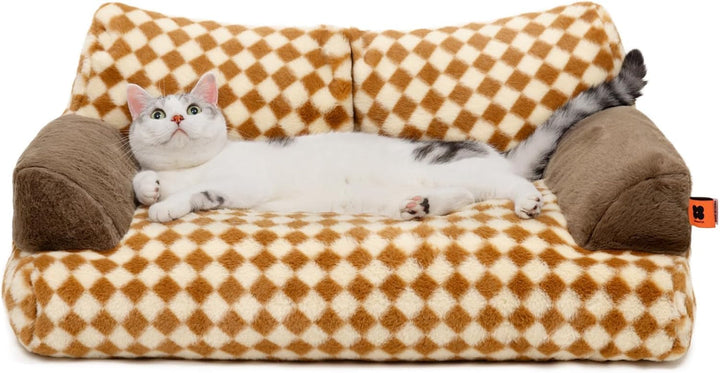 MEWOOFUN Pat pentru pisici, Canapea pufoasă și moale pentru pisici, Canapea extensibilă pentru câini/pisici de talie medie și mică, Pat drăguț pentru pisici cu fund antiderapant (Gri închis, L 66 x l 48 x Î 33 cm)