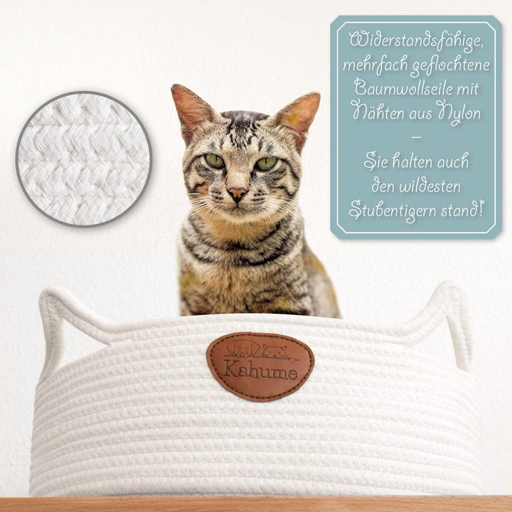 Pat lavabil pentru pisici, coș de dormit pentru pisici din frânghie de bumbac, coș ECO pentru pisici, coș țesut pentru câini, pat pentru pisici, loc de dormit, șezlong, coș de pat pentru animale de companie, pat pentru pisici, alb