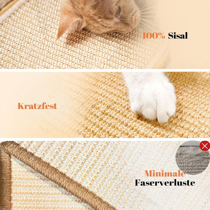 Placă de zgâriat din sisal - Jucărie 2 în 1 pentru pisici, lemn masiv de pin și pernă de sisal natural și bile de catnip - Covoraș de zgâriat 43 x 33 x 3 cm pentru toate pisicile, pentru a se juca și relaxa