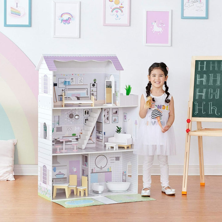 Teamson Kids Olivias Little World Giant Doll House cu 16 accesorii pentru păpuși, casă de păpuși din lemn cu mobilier, cu 3 etaje, casă de păpuși pentru copii pentru păpuși de 12 inci/30 cm, vârsta 3 ani+ Casute de papusi Naty Shop
