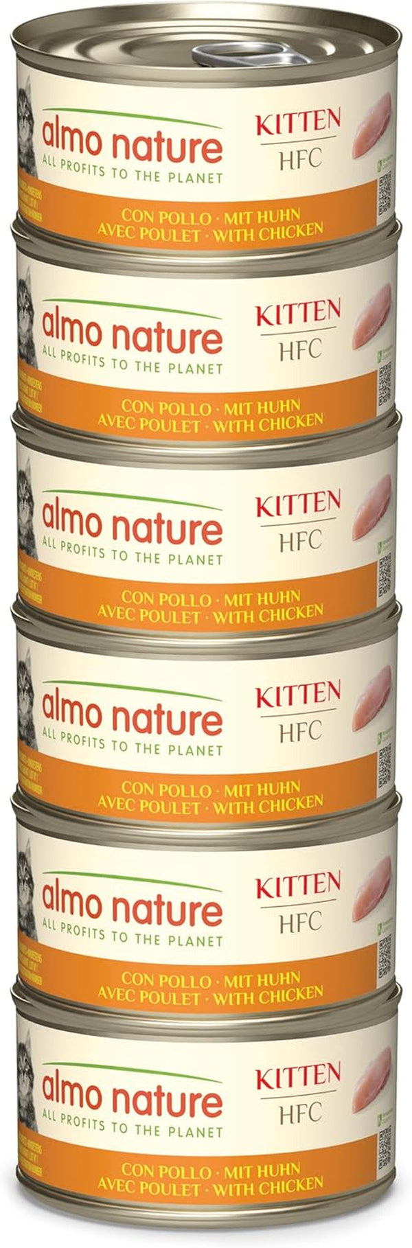 Almo Nature HFC Kitten - Hrană umedă pentru pisoi - pui - grad uman, fără gluten și monoproteină - 6 X 70G