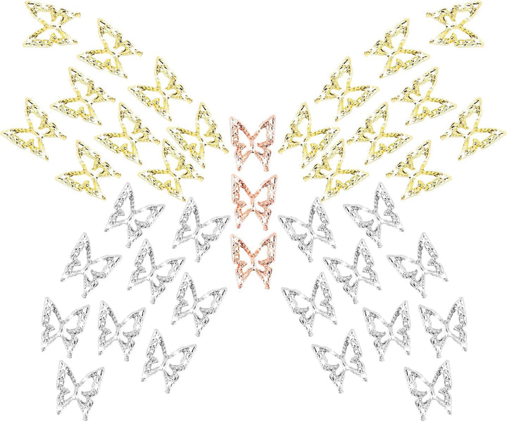 80 de bucăți de pandantive pentru unghii fluture 3D, din aliaj, formă de fluture, auriu, argintiu, strălucitoare, decorațiuni pentru unghii, accesorii pentru bijuterii pentru unghii, manichiură DIY pentru femei