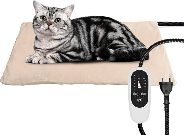 NICREW Pernă de încălzire pentru animale de companie pentru pisică și câine 40 x 45 cm, pernă de încălzire electrică reglabilă la temperatură cu cablu de înfășurare a furtunului anti-mușcătură