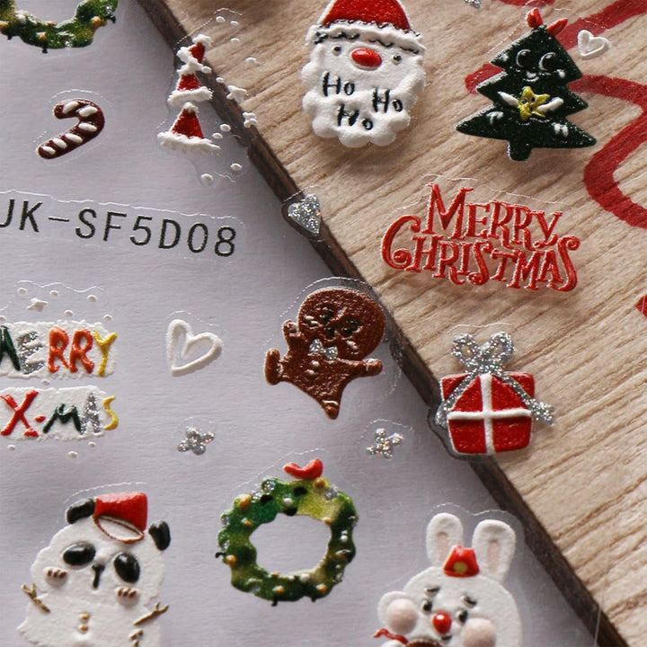 Autocolante 3D pentru unghii Crăciun, 4 foi autocolante 5D pentru unghii, autocolante stereoscopice pentru unghii, decorațiuni, accesorii pentru design unghii