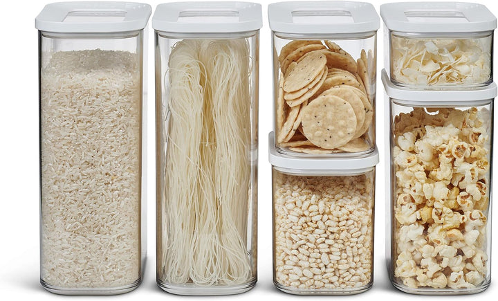Mepal set de 6 borcane de depozitare cu capace - Recipiente dreptunghiulare pentru alimente - Organizator de bucătărie din plastic - Recipiente de depozitare etanșe - 2x 2000 ml, 2x 1000 ml, 1x 1500 ml & 1x 425 ml - Alb Cutii depozitare alimente Naty Shop Alb Set de 6 piese