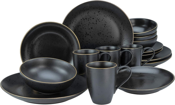 Creatable, 22707, Serie Industrial Gold BLACK, 12-Teiliges Geschirrset, Teller Set Aus Steinzeug, Spülmaschinen- Und Mikrowellengeeignet, Qualitätsproduktion Seturi vesela masa Naty Shop Gold Black Kombiservice 16 Teilig