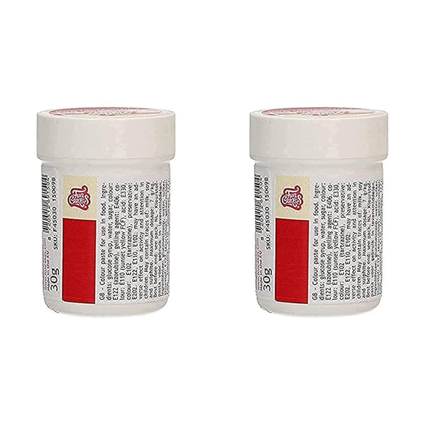 Colorant alimentar concentrat Funcakes Paste Colorant Roșu de Crăciun; pentru aluat, cremă, fondant, marțipan, aluat, pastă de modelat și pastă de flori. Halal și Kosher. 30 g (Pachet de 2)