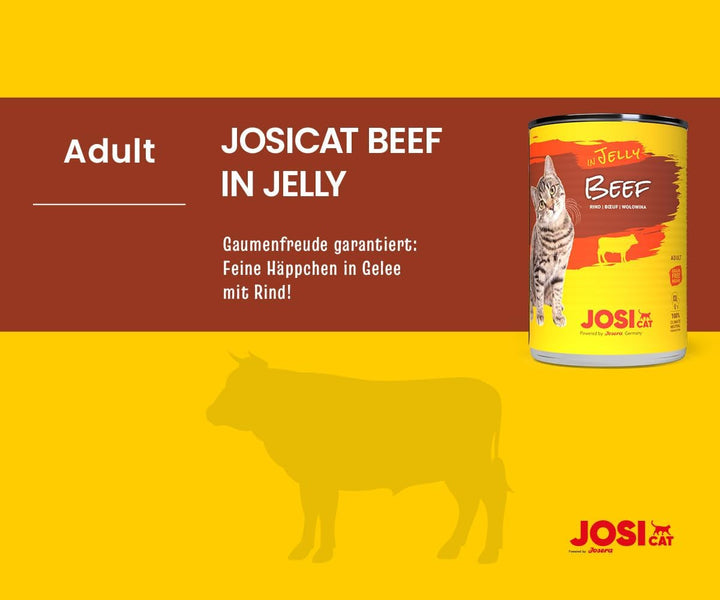 Josicat Beef in Jelly (12 X 400 G) | Adult | Hrană umedă premium pentru pisici adulte | Carne de vită în jeleu | Vitamina D3 & E | Fără cereale | Powered by JOSERA | Hrană umedă pentru pisici | 12-Pack