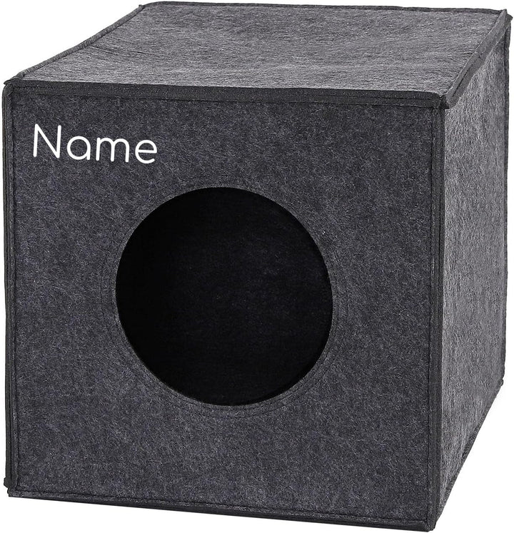 Peșteră pentru pisici Lionto, din fetru rezistent, potrivită pentru rafturile Kallax și alte sisteme de rafturi, 33 x 37 x 33 cm, pat pliabil în formă de cub, independentă, ușor de întreținut, cu pernă confortabilă, gri închis