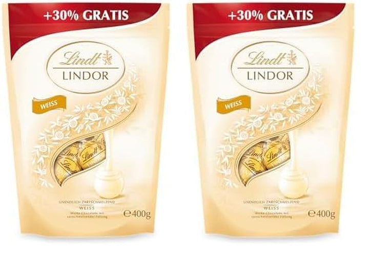 Lindt ciocolată LINDOR bile albe, 400 grame, 30 sfere Bomboane de Ciocolata Naty Shop 2 x 400 grame