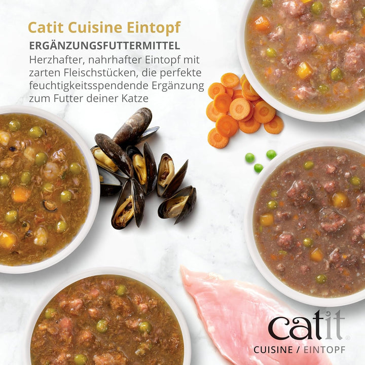 Catit Cuisine - Hrană umedă premium pentru pisici - Tocăniță cu fructe de mare și dovleac, hrană complementară, 95G, fără cereale, conținut ridicat de carne