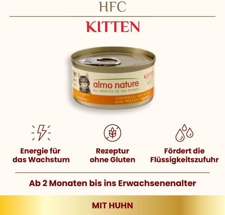 Almo Nature HFC Kitten - Hrană umedă pentru pisoi - pui - grad uman, fără gluten și monoproteină - 6 X 70G