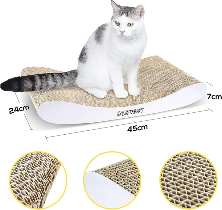 Zgâriator pentru pisici, covoraș curbat, reversibil, fabricat din carton, pat extensibil cu catnip organic [44 x 25 x 7 cm, carton și construcție de înaltă calitate]