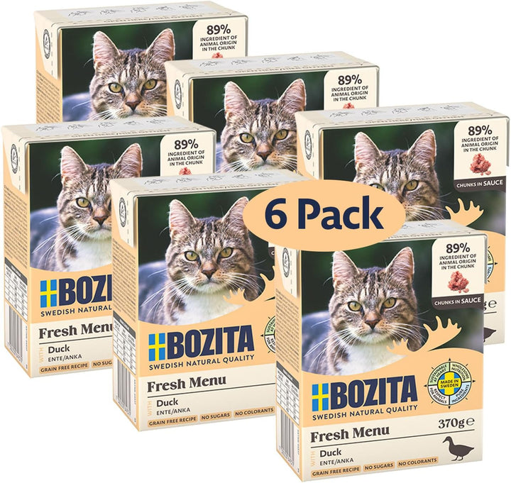 Bozita Tetra Morsels în sos cu carne de vită - 6X370G Hrană premium pentru pisici fără cereale și zahăr, fără OMG - 7,5% proteine și 5% grăsimi - extra nutritivă și gustoasă