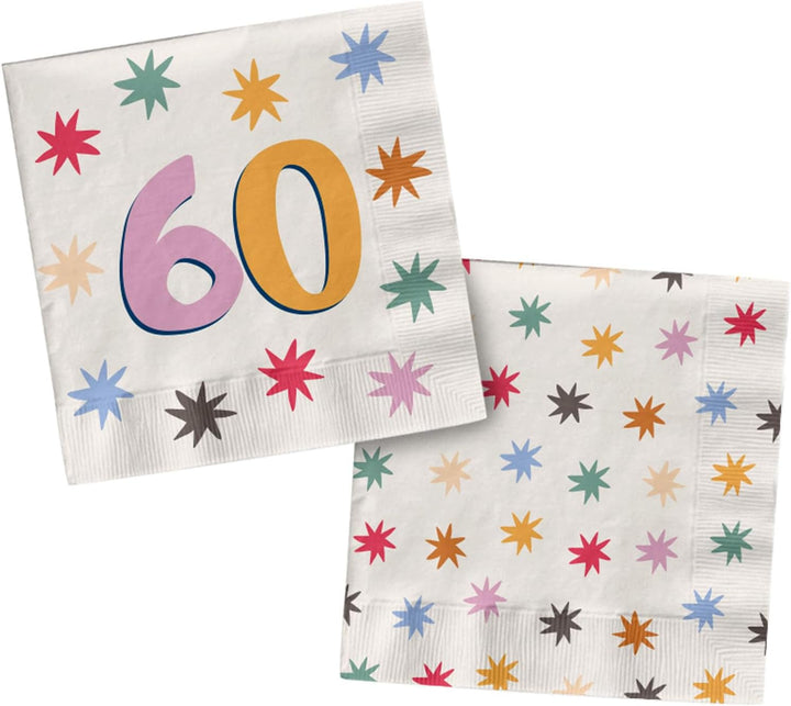 Folat 26879 Decorațiune aniversară albă cu steluțe colorate - șervețele - 60 - Starburst - 33 X 33 Cm - 20 bucăți - veselă și colorată veselă și colorată veselă pentru copii și adulți