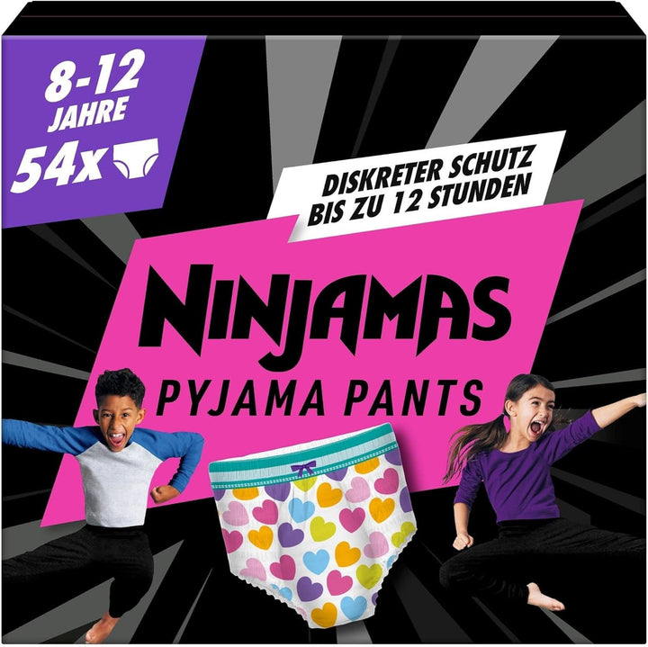 Pantaloni de pijama Ninjamas Hearts, 60 pantaloni de noapte absorbanți, 7 ani, 17Kg-30Kg Mama si Copilul Naty Shop 8-12 ani (54 bucăți) Fete, 8-12 ani