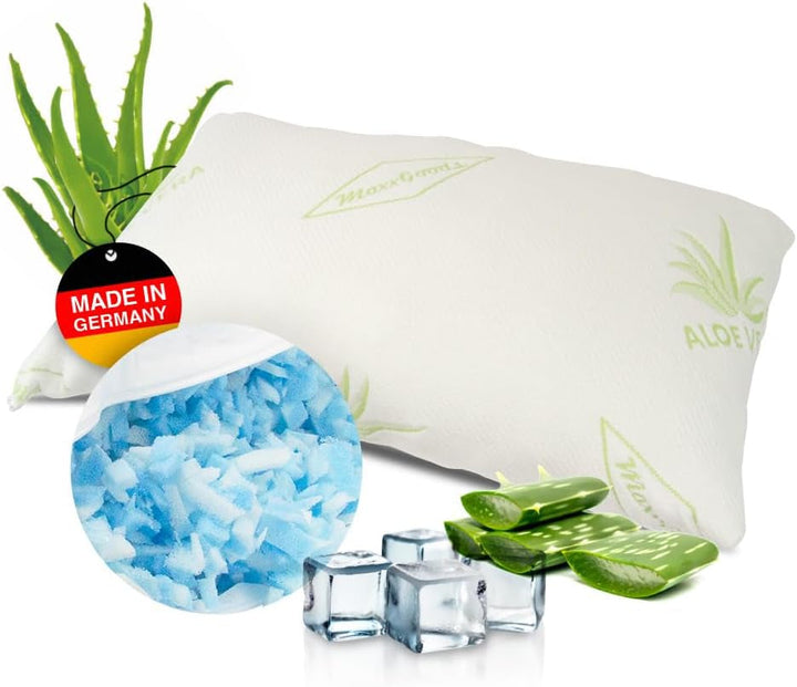 Maxxgoods pernă ortopedică, pernă de susținere a gâtului din spumă visco gel cu capac de protecție aloe vera și capac interior 100% bumbac - pernă pentru dormit pe stomac, spate și lateral (42Cm X 70Cm X 12Cm) Perne ortopedice cervicale Naty Shop 42 X 70Cm bețișoare spumă gel