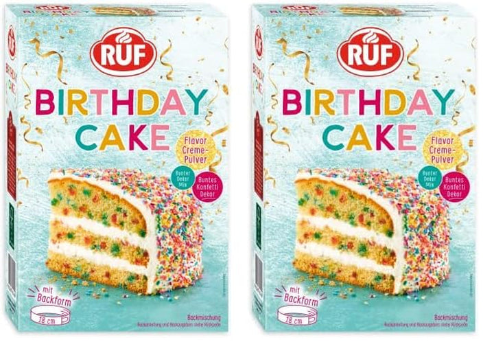 RUF Birthday Cake, Geburtstagskuchen, Schicht-Torte Aus Rührteig Und Konfetti-Streusel, Tortencreme Und Buntem Dekor-Mix, Für Kindergeburtstag, Familienfeier, Einschulung, 1X425G Glazuri si Decor Naty Shop 425 G (2Er Pack)