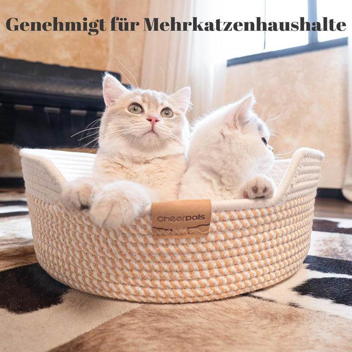 Pat pentru pisici cu pernă, coș lavabil de 47 cm, fabricat din frânghie de bumbac țesută, pentru dormit pentru toate pisicile, universal pentru toate anotimpurile