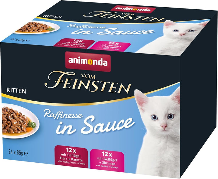 Animonda Vom Feinsten Adult Raffinesse Hrană pentru pisici în jeleu cu pui și carne de vită (24 X 85 G), hrană umedă cu taurină și vitamina D3, fără adaos de soia, zahăr și conservanți