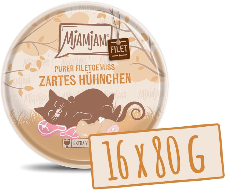 Mjamjam - Hrană umedă premium pentru pisici - Tender Fillet Of Salmon 80G, 16 pachete (16 X 80 G), naturală cu multă carne
