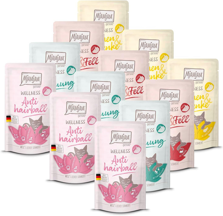 Mjamjam - Hrană umedă premium pentru pisici - Wellness Wellbeing Pack Beef, 12Pack (12 X 125G), fără cereale cu extra carne