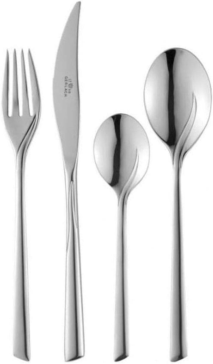 Gerlach Flames Besteck-Set 12 Personen Spülmaschinenfest Essbesteck Edelstahl Elegantes Tafelbesteck Messer Gabel Löffel Teelöffel Kuchengabel Soßenlöffel Kuchenspachtel Glänzend Rostfrei 68 Stk Bucatarie Naty Shop Silber Matt 68 El. Im Etui