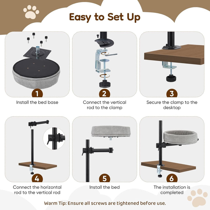 Pat pentru pisici Gjcrafts reglabil pe înălțime pentru birou – Rotativ la 360°, anti-ciupire și economisitor de spațiu, pat de companie pentru pisici cu model de ananas (XL, gri închis)