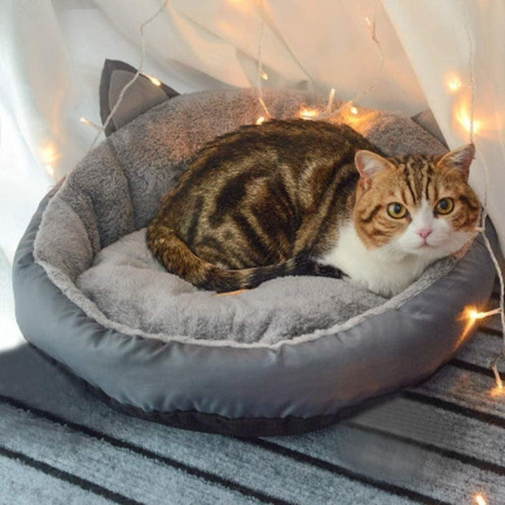 Pat lavabil pentru câini Queta, pat pentru pisici. Coș rotund în formă de ureche de pisică, pat cald pentru animale de companie, pat pentru pisici, saltea de dormit pentru pisici, pat pentru animale de companie. (Gri)
