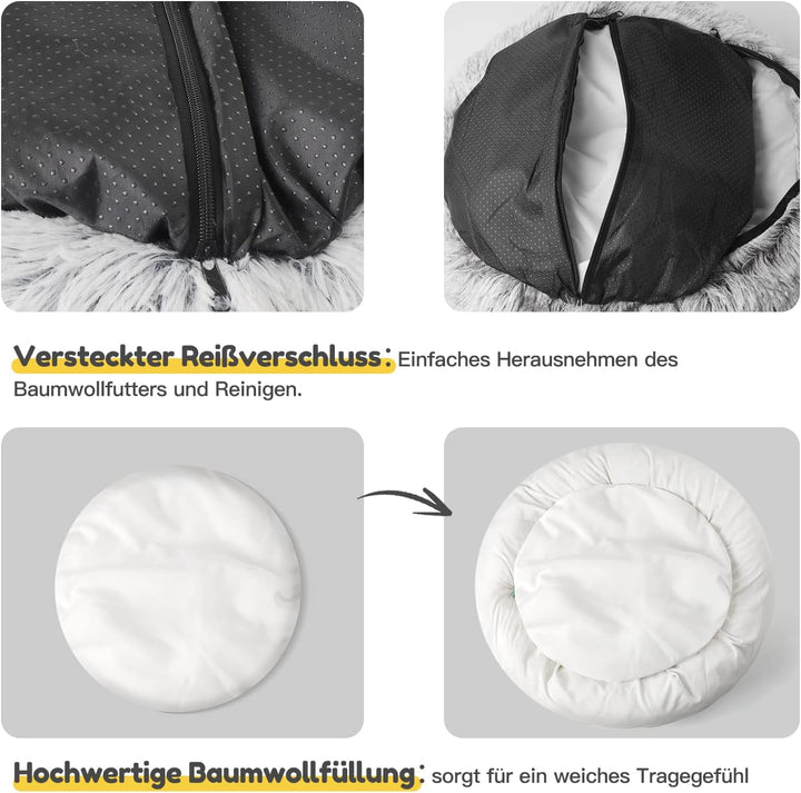 CATISM Pat pentru pisici pufos, 50 cm Pat confortabil pentru pisici mari Pat lavabil pentru câini Casă pentru câini Moale și confortabil Gri
