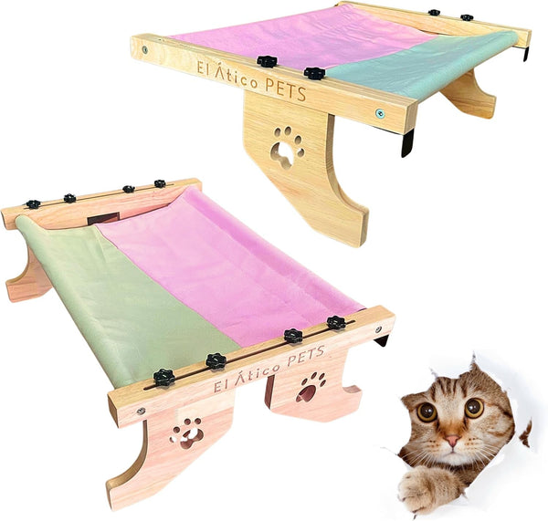 EL ÁTICO PETS Hamac pentru pisici, Hamac pentru fereastră, Agățat pe 2 picioare sau pe podea cu 4 picioare, Pat pentru pisici, Radiator, Hamac, Fereastră pentru pisici, Pat pentru pisici mari