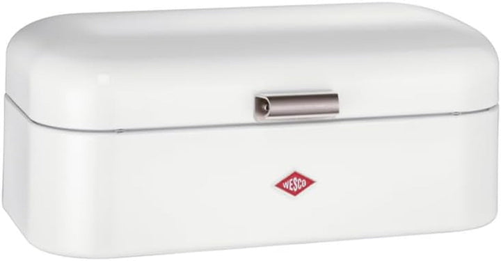 Coș de pâine Wesco Grandy în culoarea negru mat, tablă de oțel acoperită cu pulbere, găuri de ventilație și mâner robust Cutii depozitare alimente Naty Shop Alb