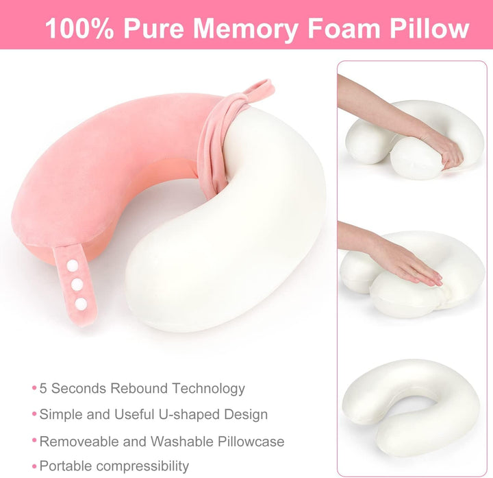 TALLGO Travel Neck Pillow, cea mai bună pernă de avion din spumă de memorie pentru tetieră, pernă moale reglabilă pentru avion, mașină și casă, roz Perne ortopedice cervicale Naty Shop
