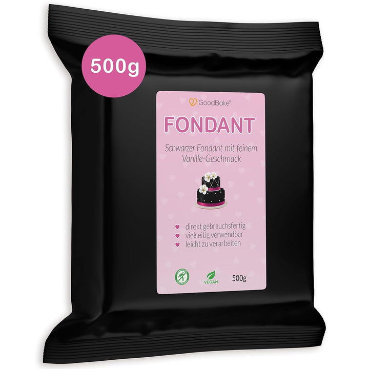 GoodBake fondant negru 500g, fondant rulat pentru acoperirea, modelarea, decorarea prăjiturilor, figurilor, florilor de zahăr și multe altele, fără ulei de palmier, vegan, fără gluten Pasta de zahar Naty Shop Negru