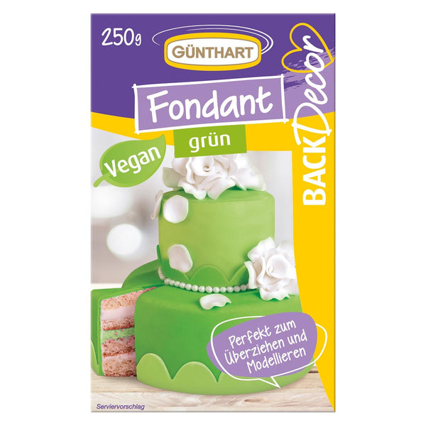 Günthart BackDecor 250 fondant verde, 100% vegan, fără ulei de palmier, rezistent la rupere pentru a acoperi prăjituri și produse de patiserie, potrivit pentru modelare, 1 pachet (1 x 250 g) Pasta de zahar Naty Shop 250 G (1 pachet) Salutări