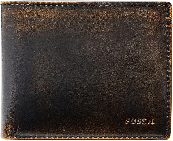 Portofel bifold din piele Fossil Wade pentru bărbați 11,43 cm L x 1,905 cm l x 8,89 cm H Portofel Barbati Naty Shop Negru