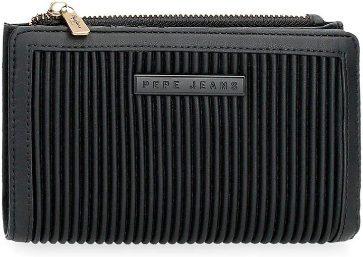 Portofel Pepe Jeans Aurora trei compartimente negru 17.5 x 9.5 x 2 cm piele artificială Portofel Femei Naty Shop Negru Portofoliu 17