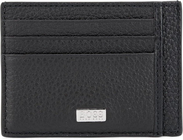 Suport de card BOSS Crosstown S card N pentru bărbați din piele italiană cu logo argintiu Portofel Barbati Naty Shop Negru1 Onesi