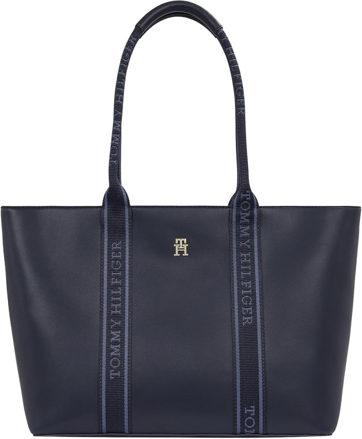 Tommy Hilfiger Th Logotape Tote Aw0aw17198 Tote Bag Genti Femei Naty Shop Albastru (Space Blue)