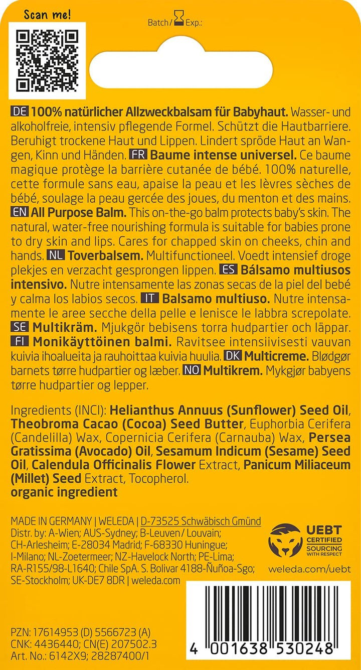 WELEDA Organic Baby Calendula Magic Balm - Balsam universal de cosmetice naturale pentru față și corp pentru îngrijirea și calmarea pielii și buzelor uscate. Balsam bogat universal pentru bebeluși și copii (1x 25g) Copii - Baie si Skincare Naty Shop